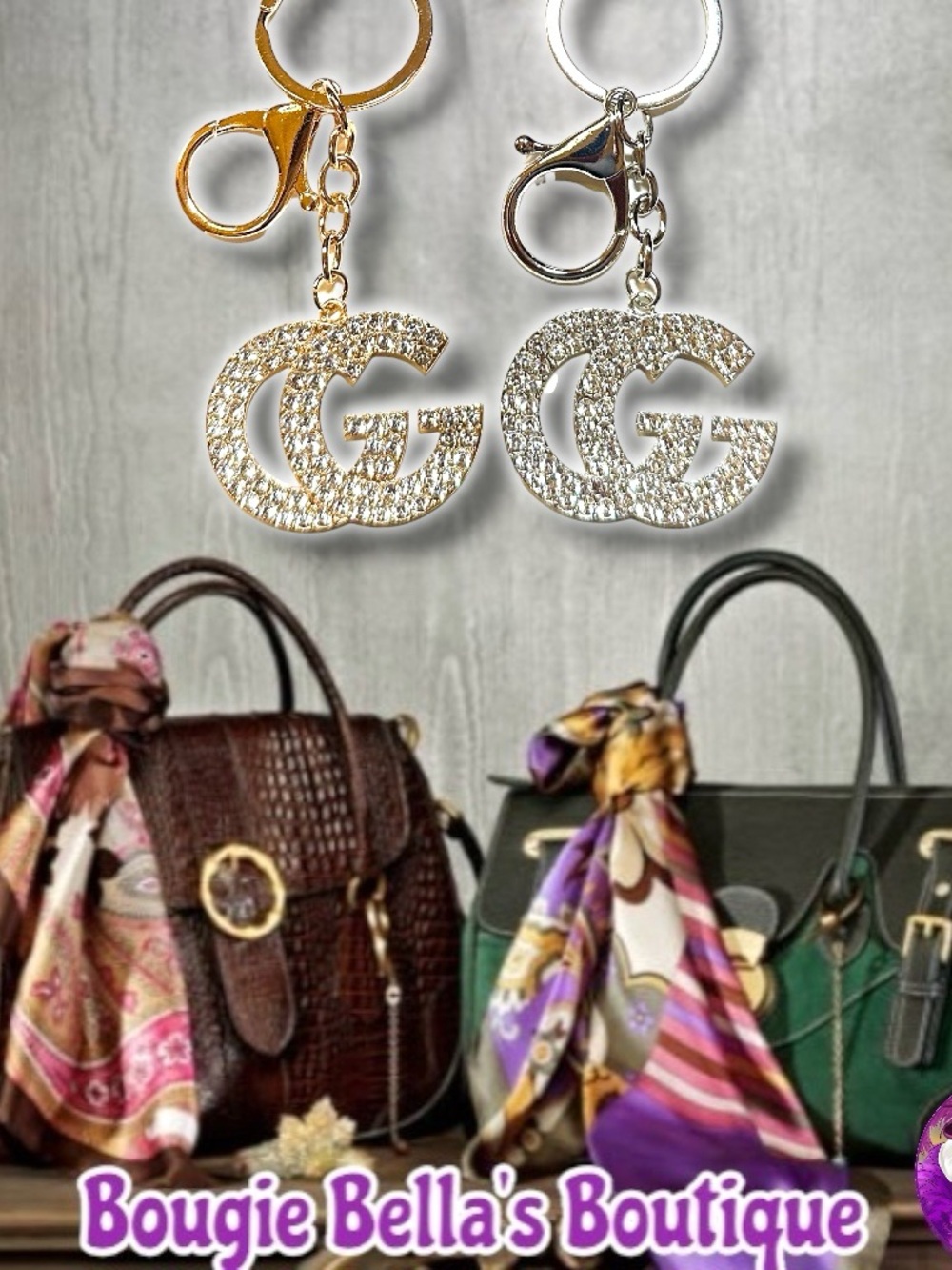 Sparkling GG Crystal Keychain Bag Charm - Gold or Silver